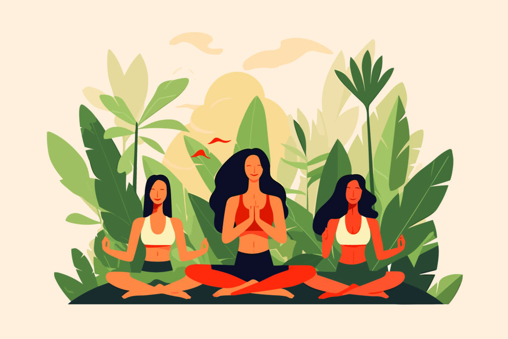 Illustration drei Frauen die Yoga machen